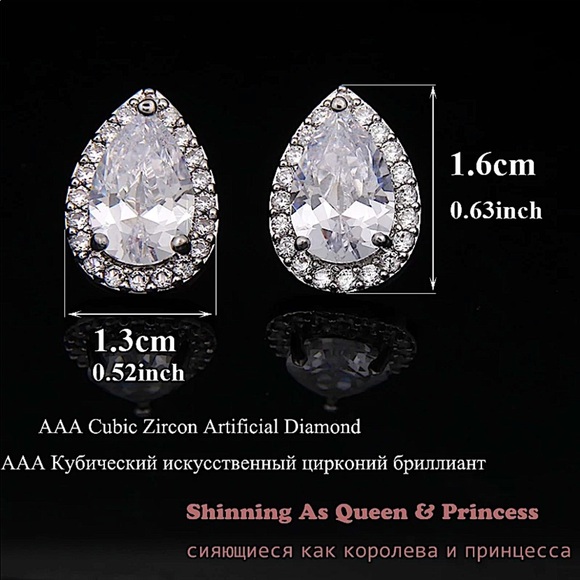 14K White Gold Plated Water Drop Tear Drop Pear Diamond Earrings - Picture 4 of 6